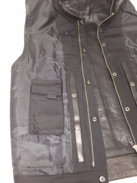 Mens Biker Riding Son of anarcy patch holder distressed Brn Leather Vest 2 Gun pockets