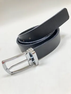 Men's Black Leather Belt with Silver Tone Buckle 38Z6