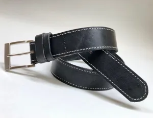 Men's Black Leather Belt with White Stitching 34C2
