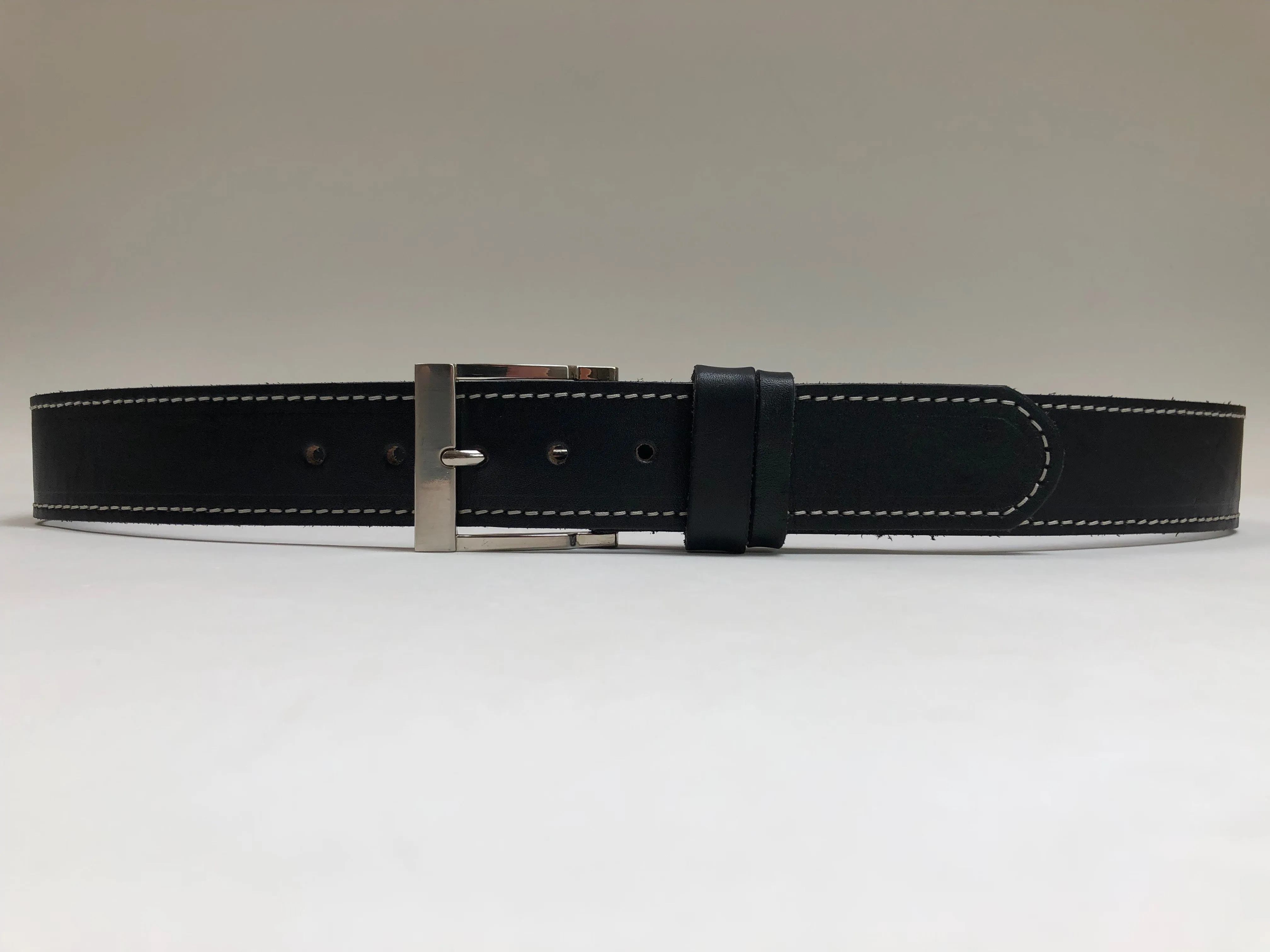 Men's Black Leather Belt with White Stitching 34C2