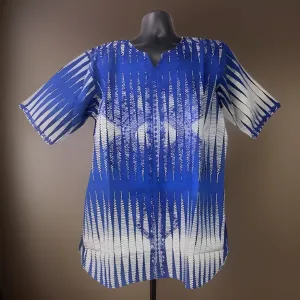 Men's Blue/Gray African Print Embroidered Dashiki Shirt