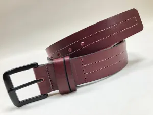 Men's Burgundy Leather Belt with White Stitching B1654