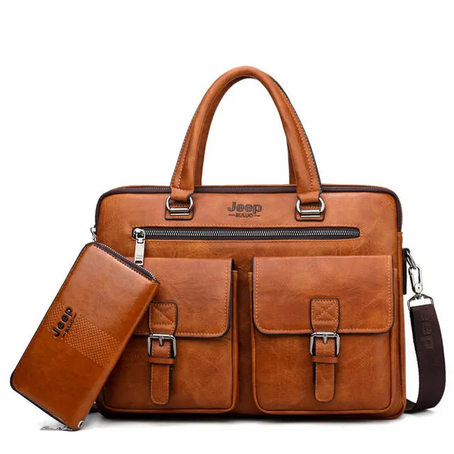Men's Business Bag For 13'3 inch Laptop Briefcase Bags 2 in 1 Set Handbags High Quality Leather Office Bags Totes Male