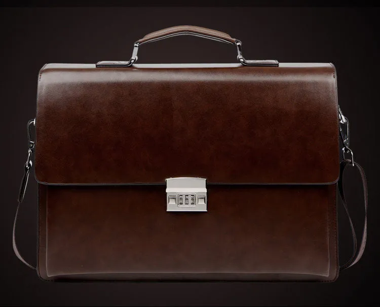 Men's Corporate Theft-proof Lock PU Leather Briefcase Suitable for a Laptop