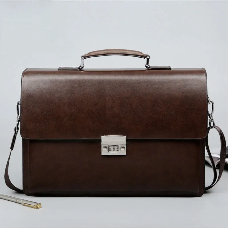Men's Corporate Theft-proof Lock PU Leather Briefcase Suitable for a Laptop