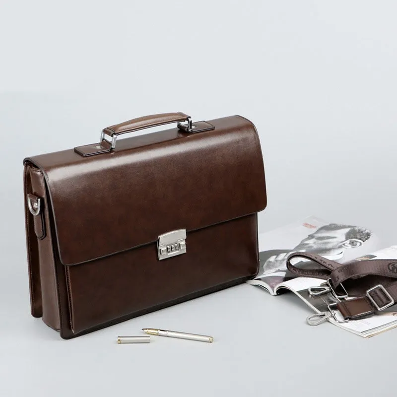 Men's Corporate Theft-proof Lock PU Leather Briefcase Suitable for a Laptop