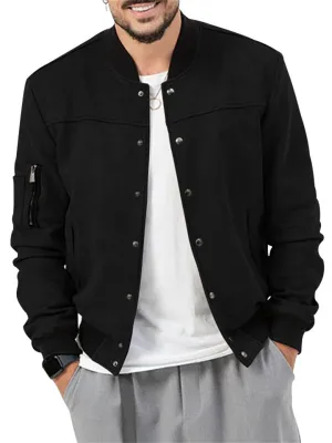 Men's Faux Suede Stand Collar Baseball Jacket