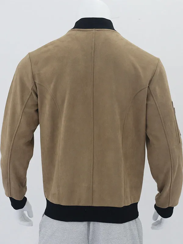Men's Faux Suede Stand Collar Baseball Jacket