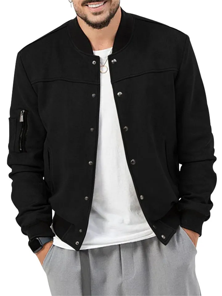 Men's Faux Suede Stand Collar Baseball Jacket