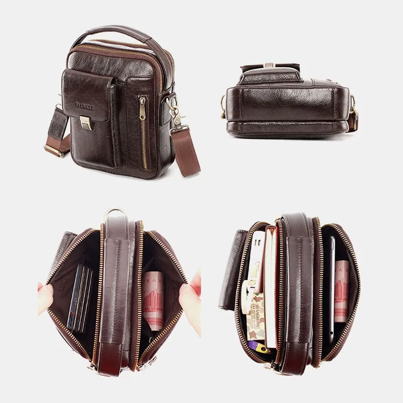 Men's genuine leather cowhide multifunction shoulder bag with large capacity shoulder bag