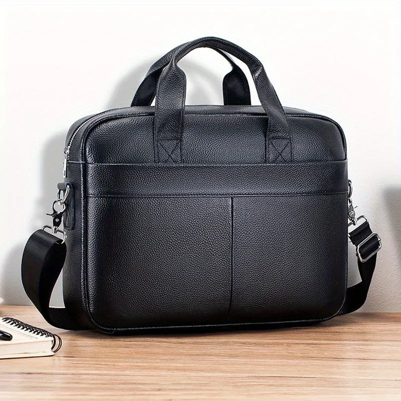 Men's Leather Briefcase Cowhide Handbag For 15 inch Laptop Travel Business Bag