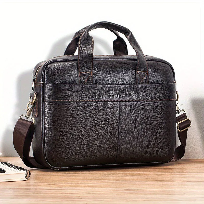 Men's Leather Briefcase Cowhide Handbag For 15 inch Laptop Travel Business Bag