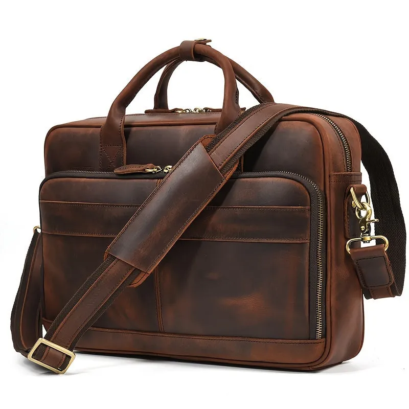 Men's Leather Briefcase Laptop Business Cowhide Bag Work Tote Bag