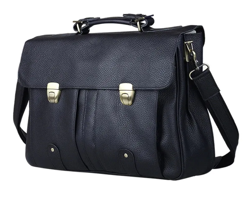 men's leather briefcase men genuine leather briefcases for 15" laptop briefcase tote business Case male man messenger bag Black