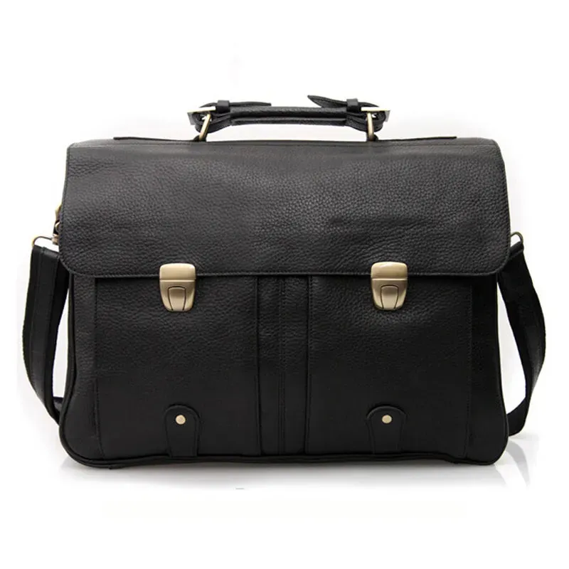 men's leather briefcase men genuine leather briefcases for 15" laptop briefcase tote business Case male man messenger bag Black