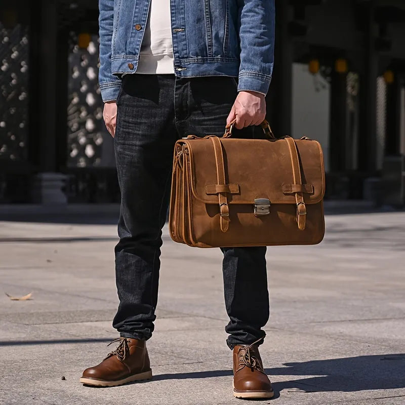 Men's Leather Laptop Messenger Bag Briefcase