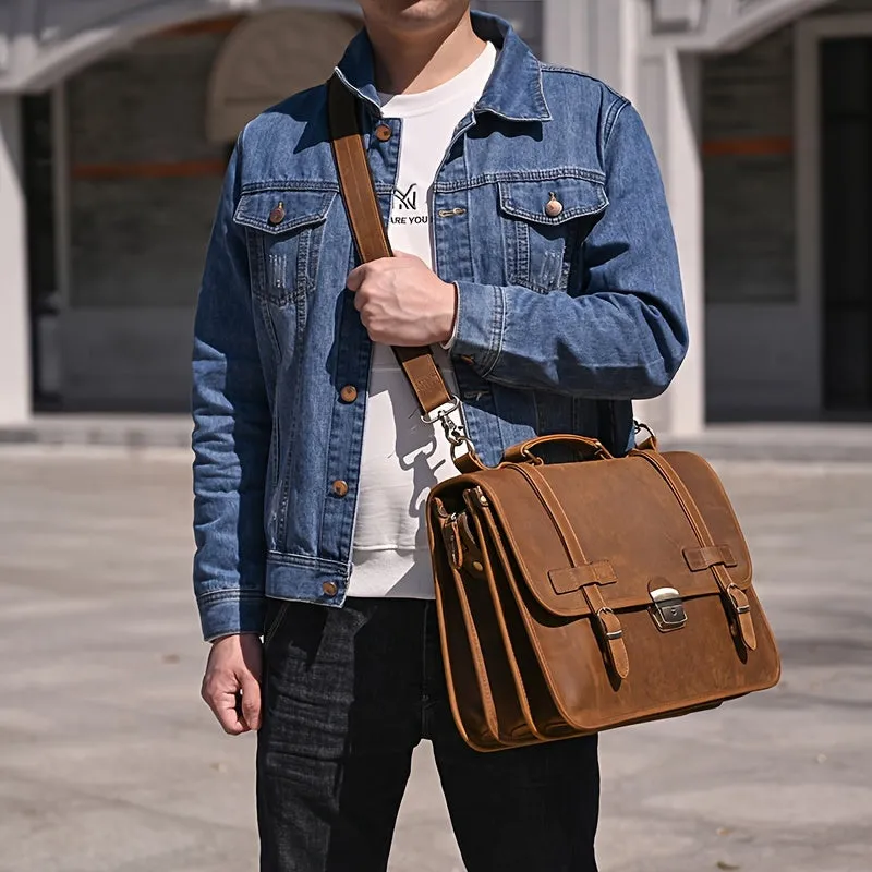 Men's Leather Laptop Messenger Bag Briefcase