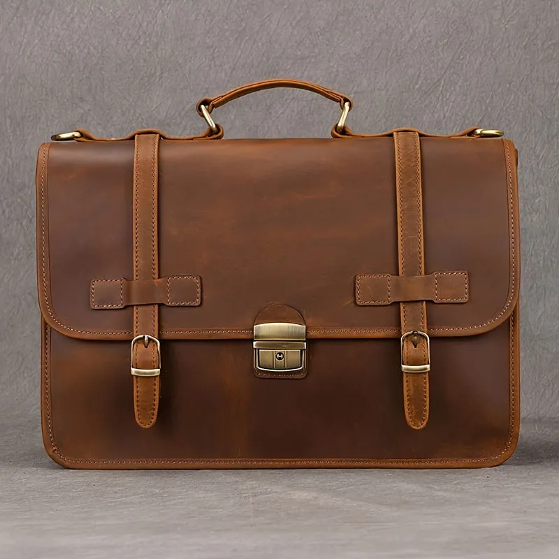 Men's Leather Laptop Messenger Bag Briefcase