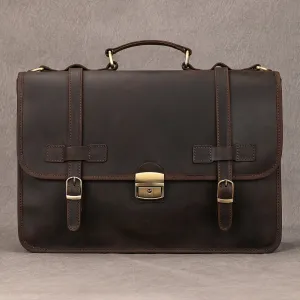 Men's Leather Laptop Messenger Bag Briefcase