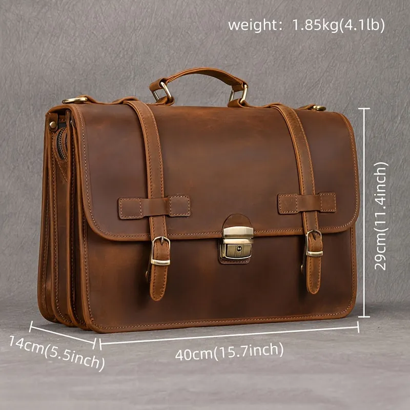 Men's Leather Laptop Messenger Bag Briefcase