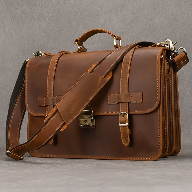 Men's Leather Laptop Messenger Bag Briefcase