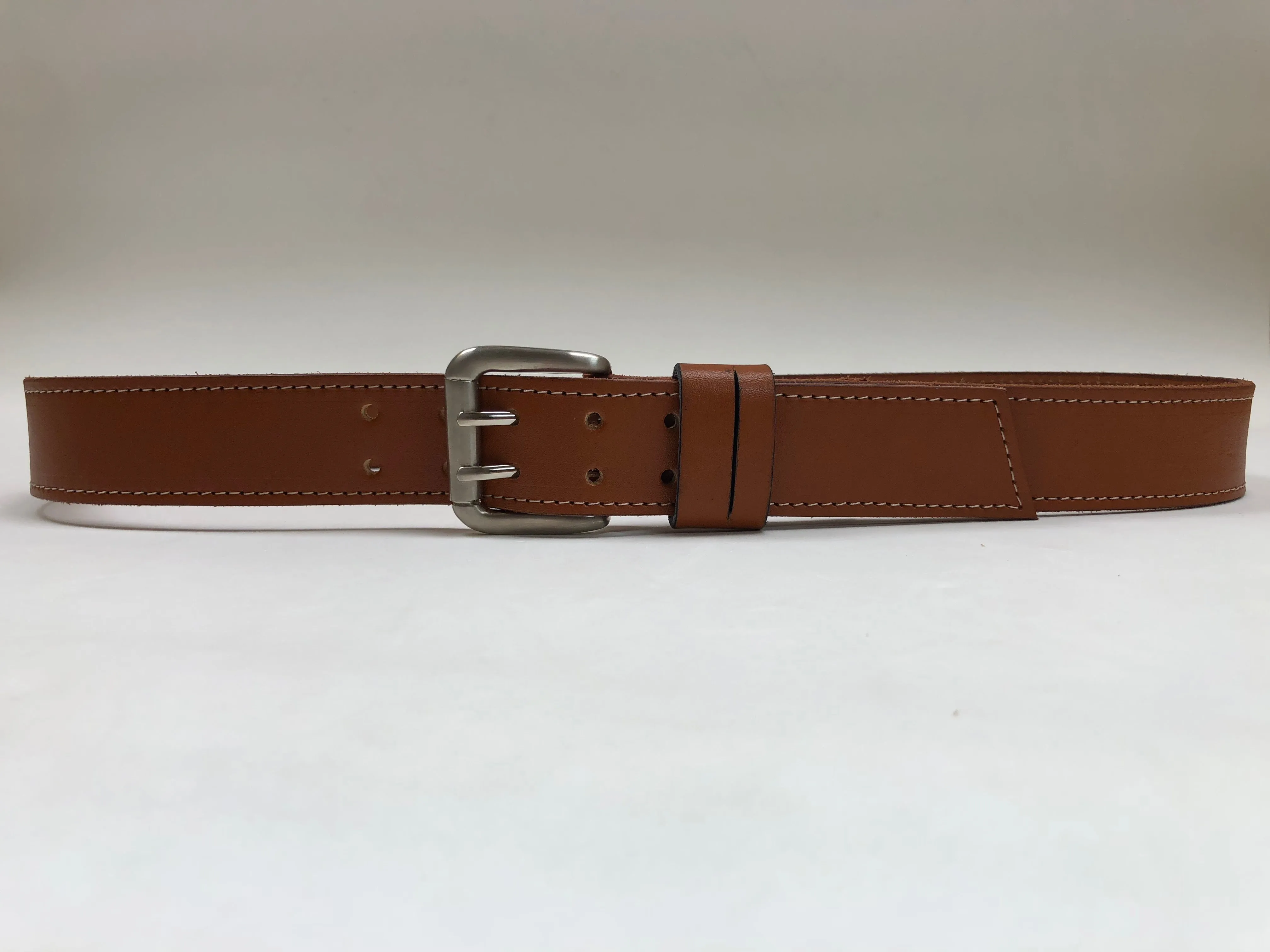Men's Light Tan Leather Belt with White Stitching 38C2