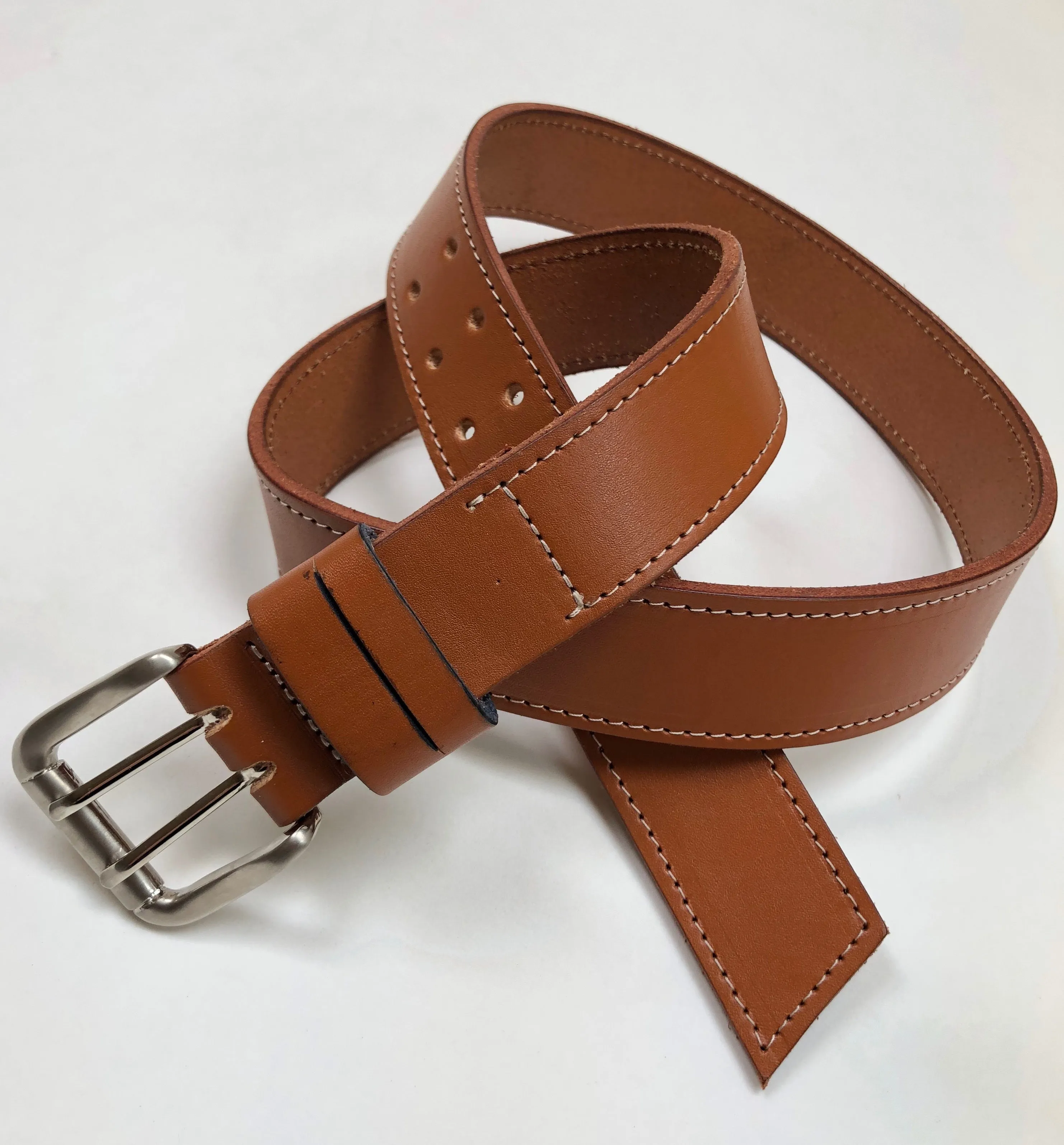 Men's Light Tan Leather Belt with White Stitching 38C2