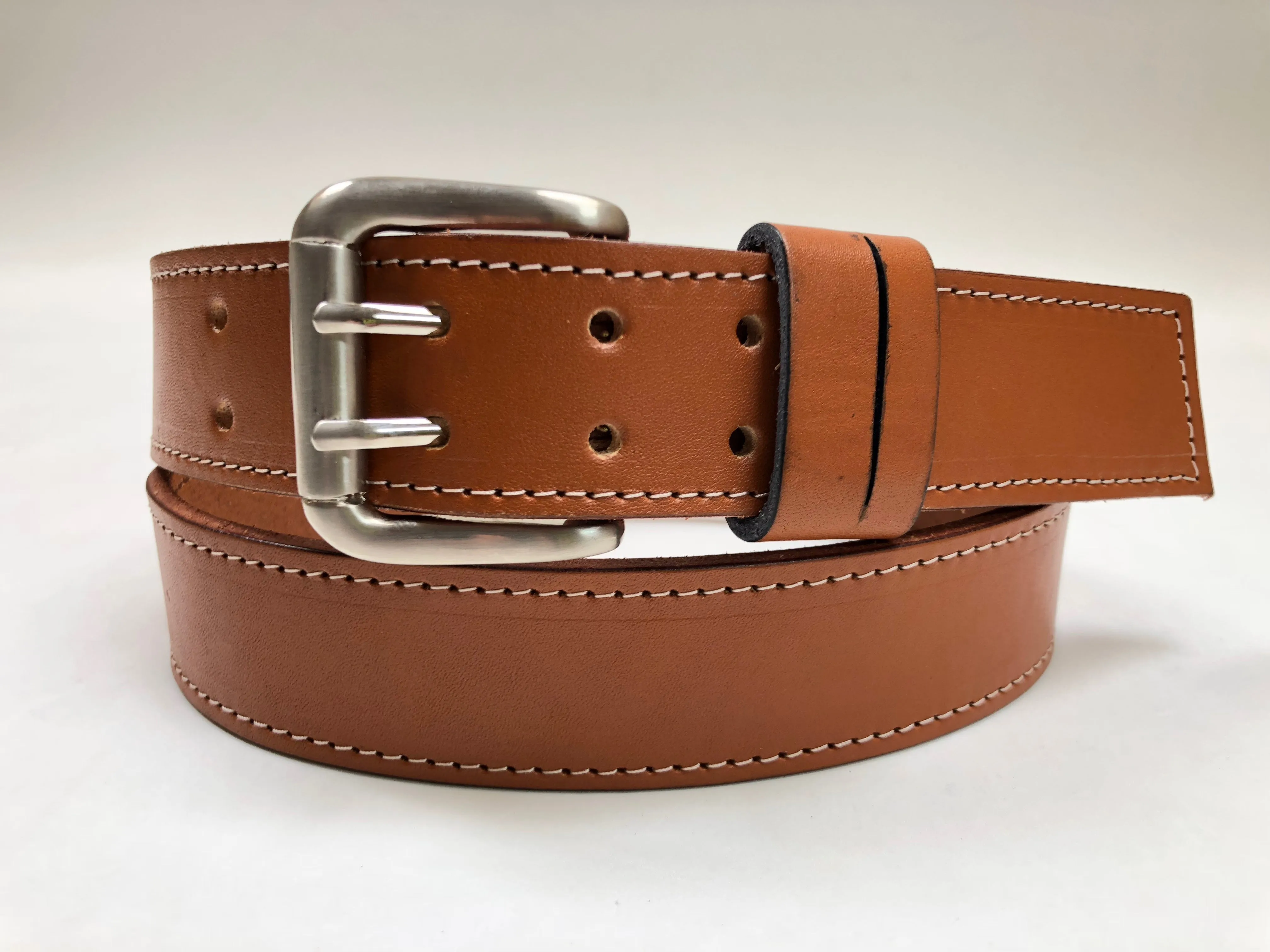 Men's Light Tan Leather Belt with White Stitching 38C2