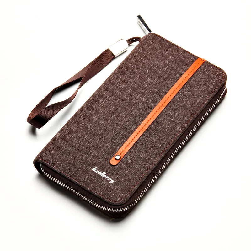 Men's Long Multiple Slots Canvas Zipper Retro Handbags