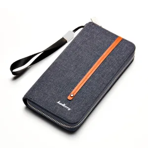 Men's Long Multiple Slots Canvas Zipper Retro Handbags