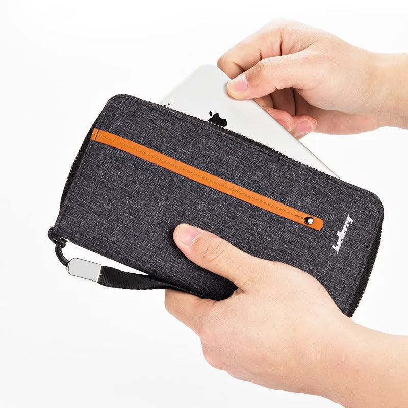 Men's Long Multiple Slots Canvas Zipper Retro Handbags