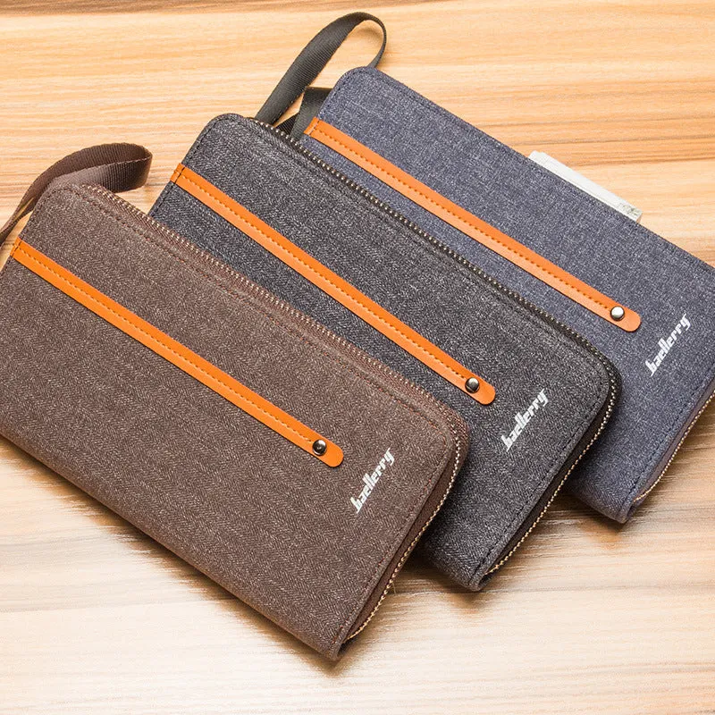 Men's Long Multiple Slots Canvas Zipper Retro Handbags