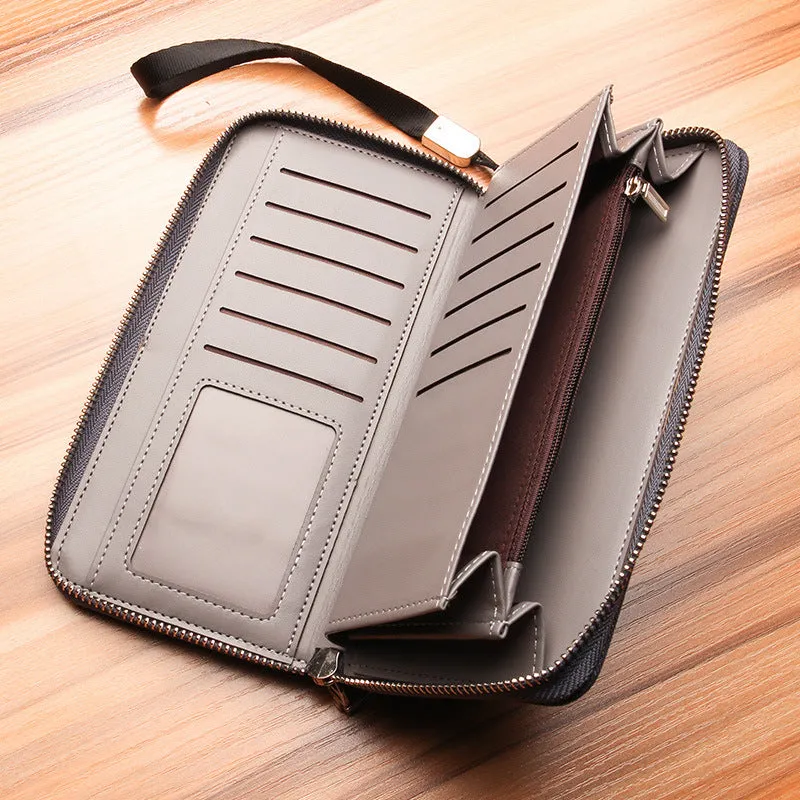 Men's Long Multiple Slots Canvas Zipper Retro Handbags