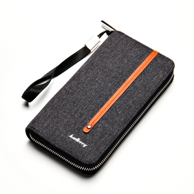 Men's Long Multiple Slots Canvas Zipper Retro Handbags
