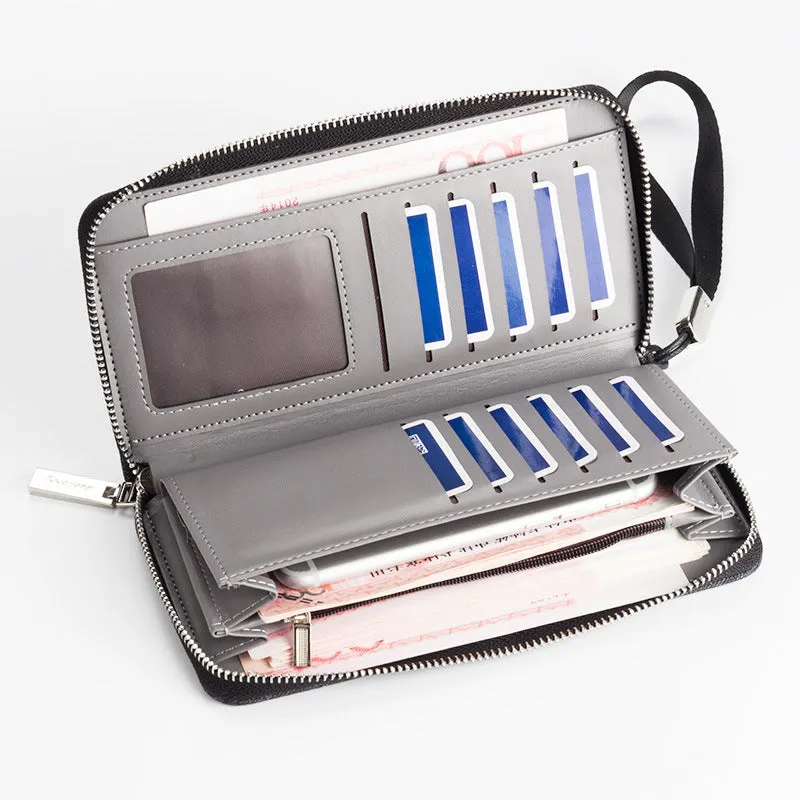 Men's Long Multiple Slots Canvas Zipper Retro Handbags