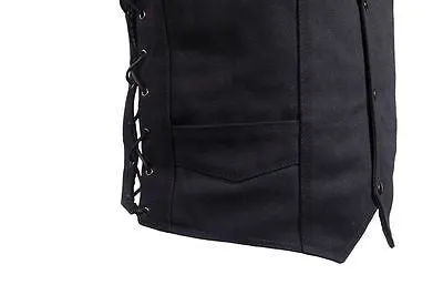 MEN'S MOTORBIKE BUTTER SOFT SIDE LACE BLK LEATHER VEST & 2 GUN POCKETS