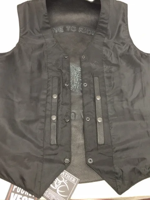 Men's Motorcycle Brn Side Lace leather vest with Indian Head Back