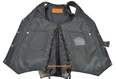 MEN'S MOTORCYCLE RIDERS 10 POCKET DISTRESSED BRN LEATHER VEST SIDE LACES LIGHT