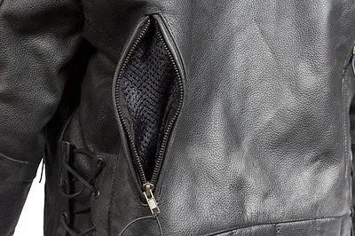 Men's Motorcycle scoter side lace leather jacket with kidney padding back