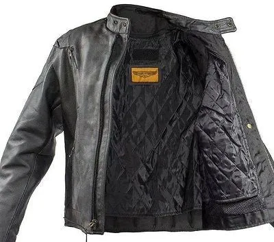Men's Motorcycle scoter side lace leather jacket with kidney padding back