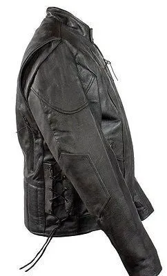 Men's Motorcycle scoter side lace leather jacket with kidney padding back
