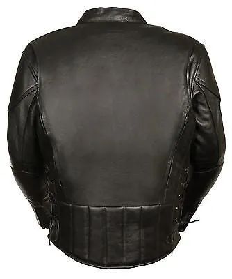 Men's Motorcycle scoter side lace leather jacket with kidney padding back