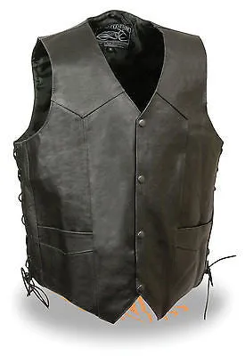 Men's Motorcycle Skull & Cross Bones Embossed back Blk leather vest