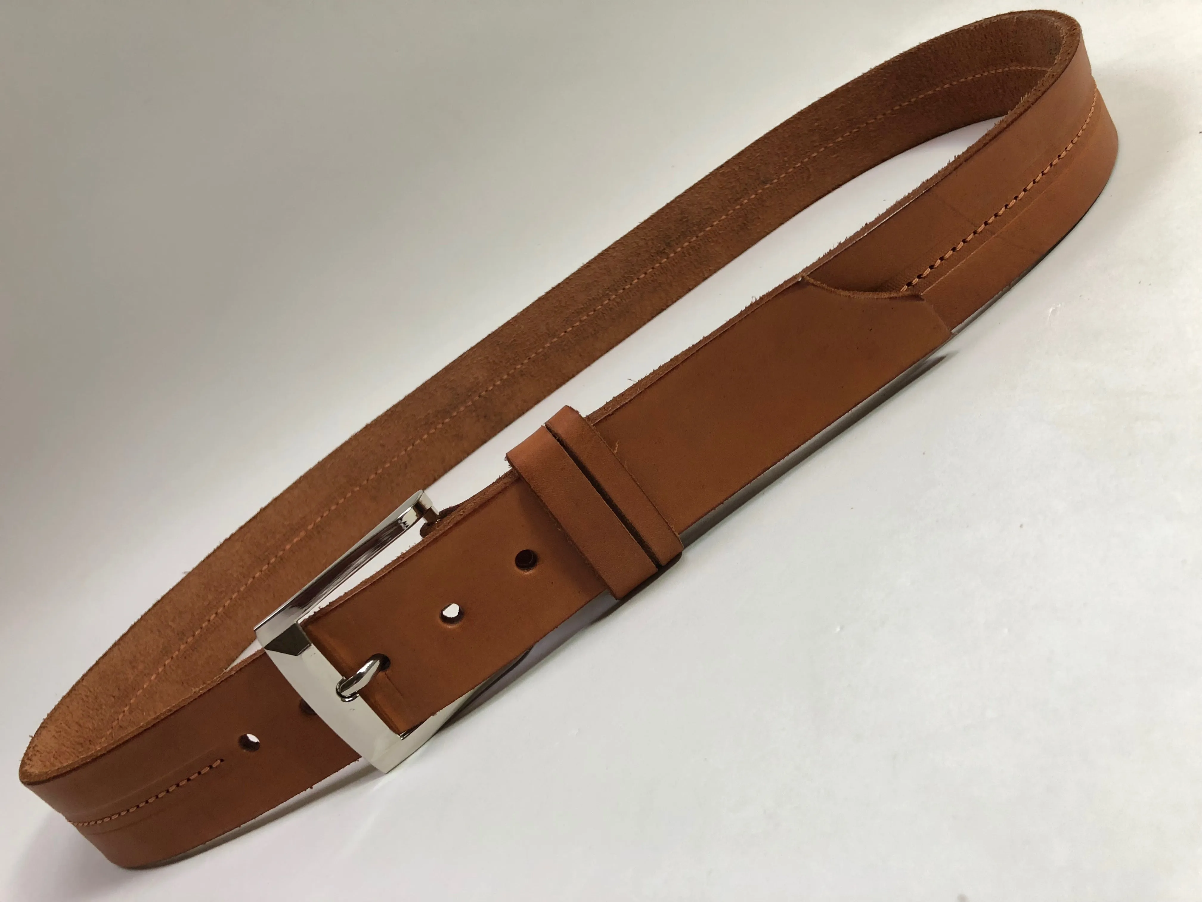 Men's Natural  Leather Belt with Brown Stitching B2354