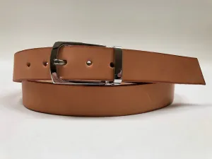 Men's Natural Leather Belt with Silver Tone Buckle 38Z4