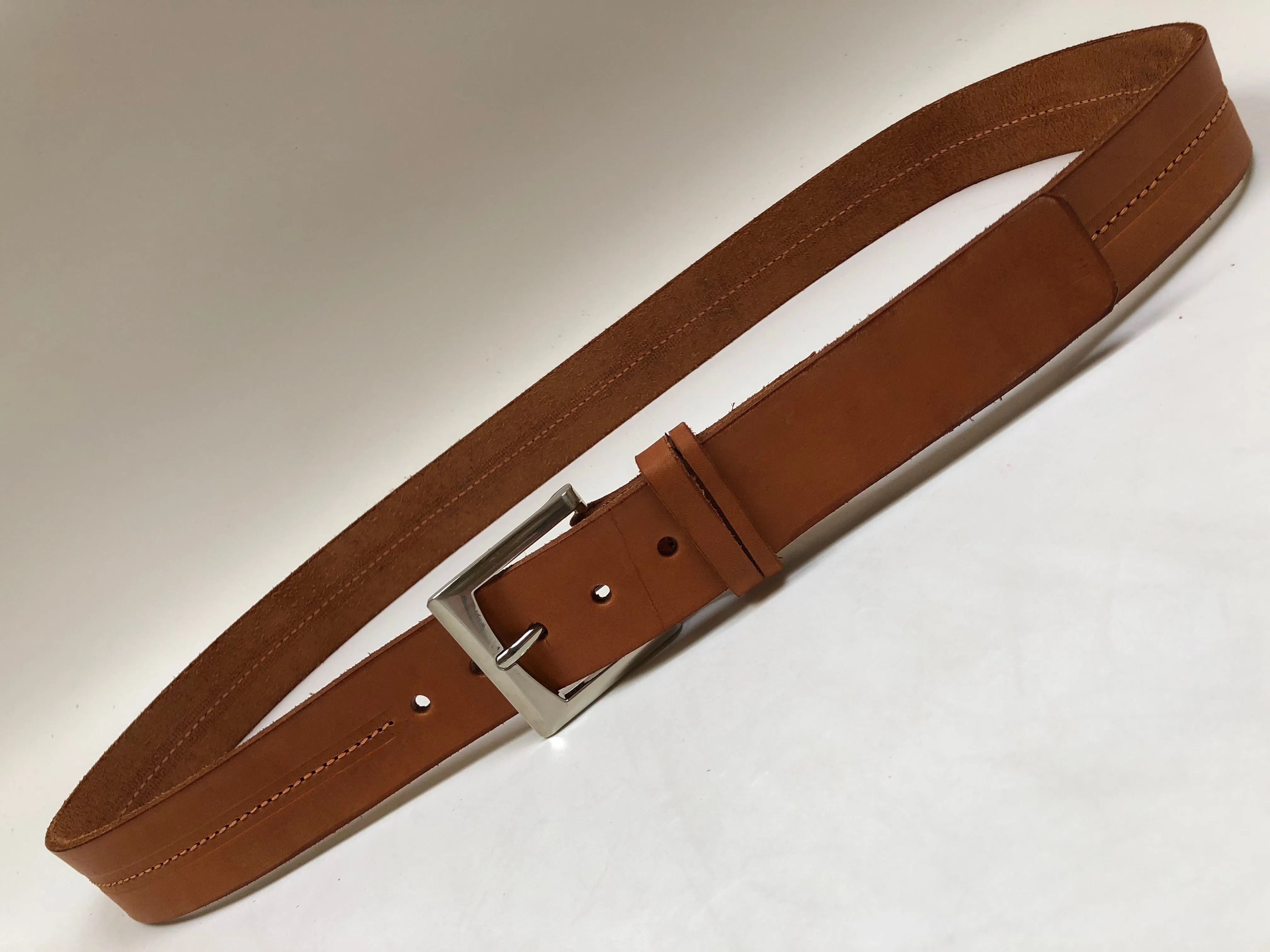 Men's Natural Leather Belt with Silver Tone Buckle 42A7
