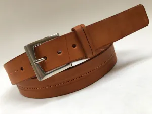 Men's Natural Leather Belt with Silver Tone Buckle 42A7