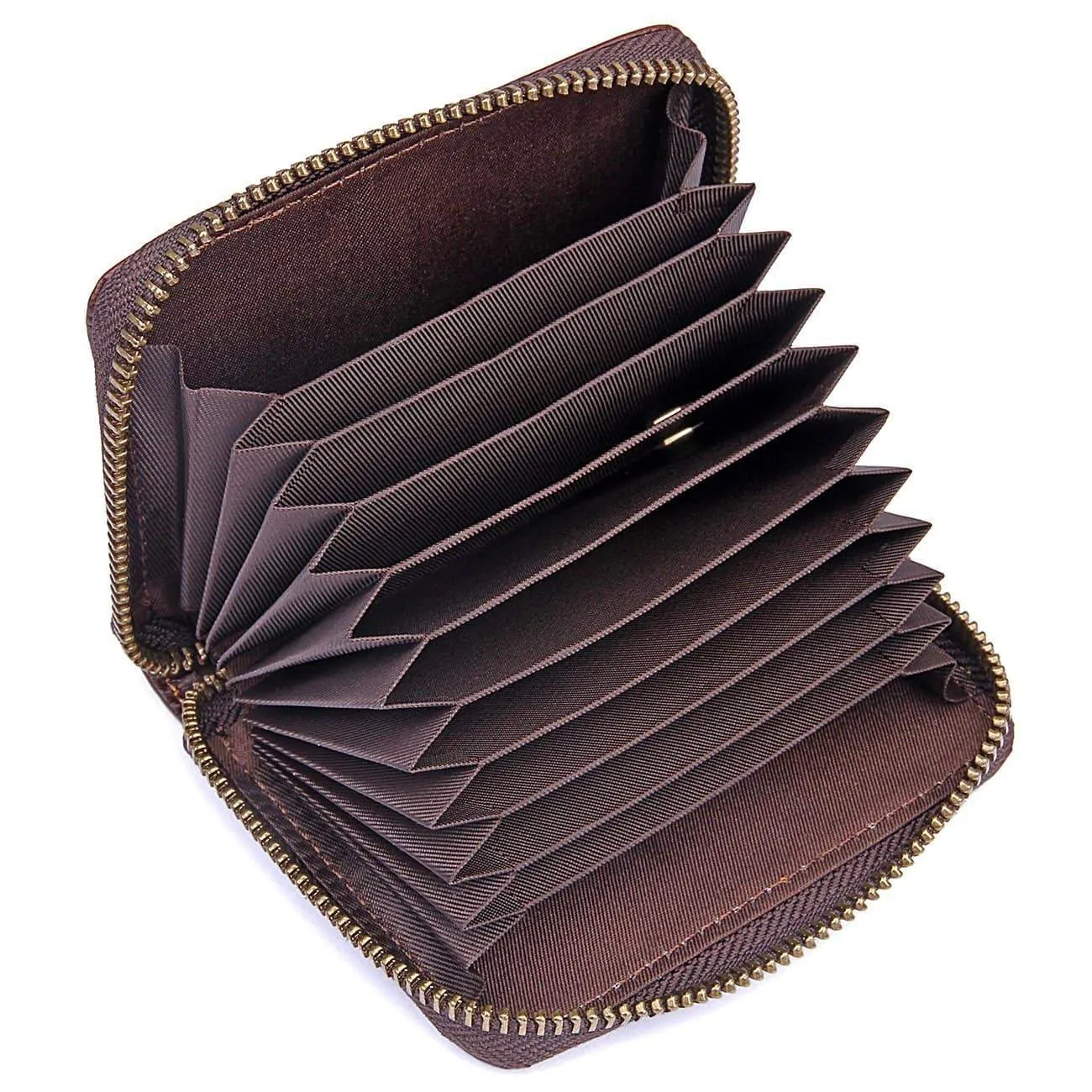 Men's RFID Blocking Full Grain Leather Secure Credit Card Holder Zip Around Wallet, Come with Free Keychain and Gift Box, Chocolate, b1w008ch