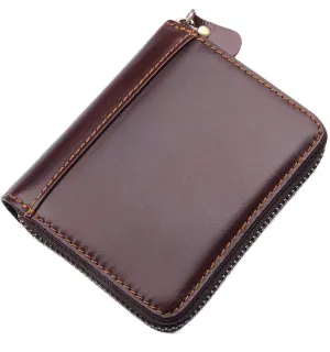 Men's RFID Blocking Full Grain Leather Secure Credit Card Holder Zip Around Wallet, Come with Free Keychain and Gift Box, Chocolate, b1w008ch