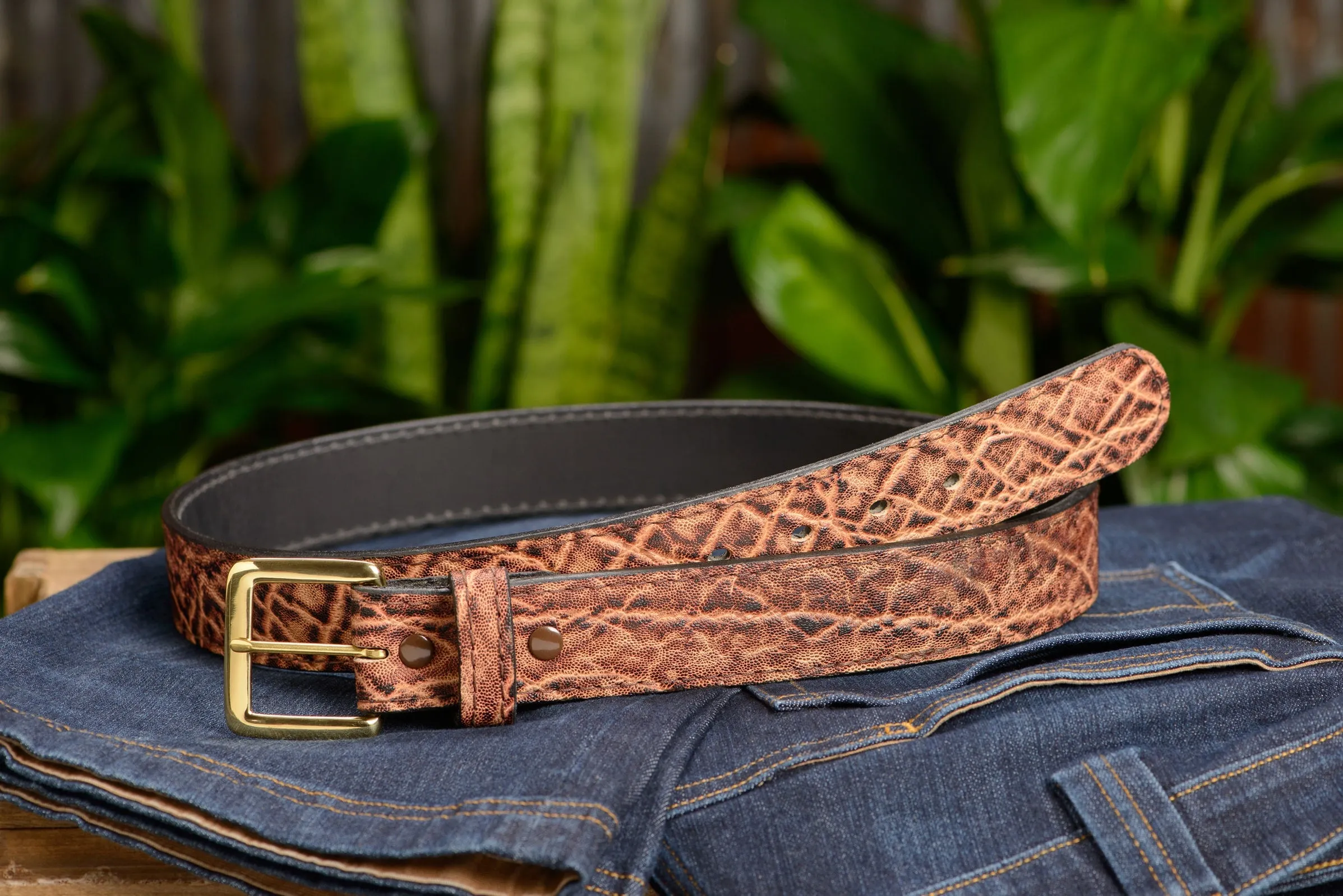 Men's Rustic Brown Elephant Leather Belt